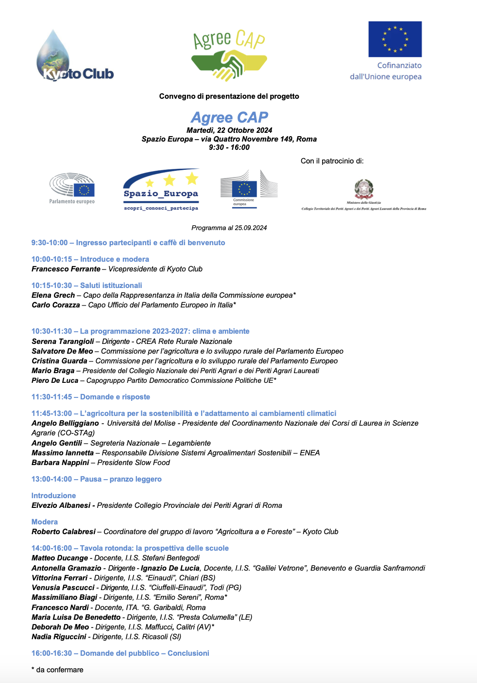 Convegno di apertura del progetto “Agree CAP”